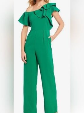 Gibson Latimer Emerald Green Ruffled Shoulder Jumpsuit